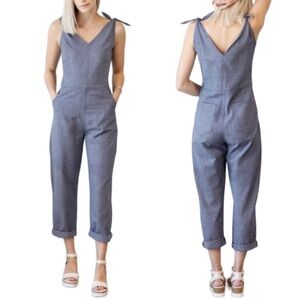 Loup Indigo Chambray Slate Cotton Coveralls Size Medium Textured Tie Straps Blue